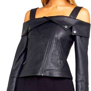 BCBG MAXAZRIA Women's Clyde Off The Shoulder Faux leather Jacket XXS